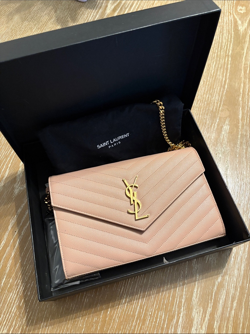 Saint Laurent Blush Pink Quilted Leather Chain Crossbody